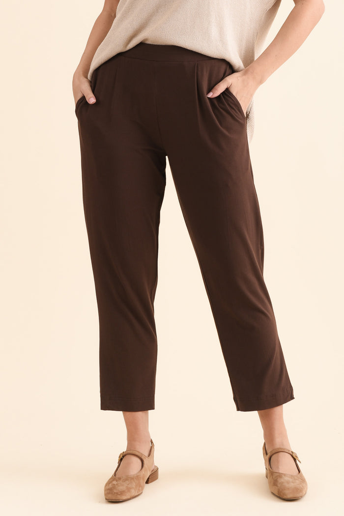 Polaris Chocolate Bamboo Cropped Pants,Front,Brunette model,alt text|model:MJ