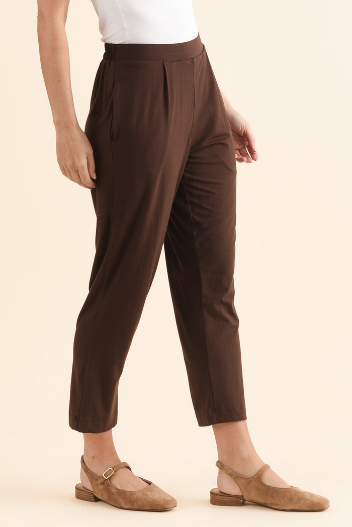 Polaris Chocolate Bamboo Cropped Pants,Side,Brunette model,alt text|model:MJ