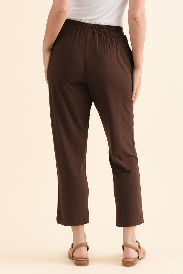 Polaris Chocolate Bamboo Cropped Pants,Back,Brunette model,alt text|model:MJ