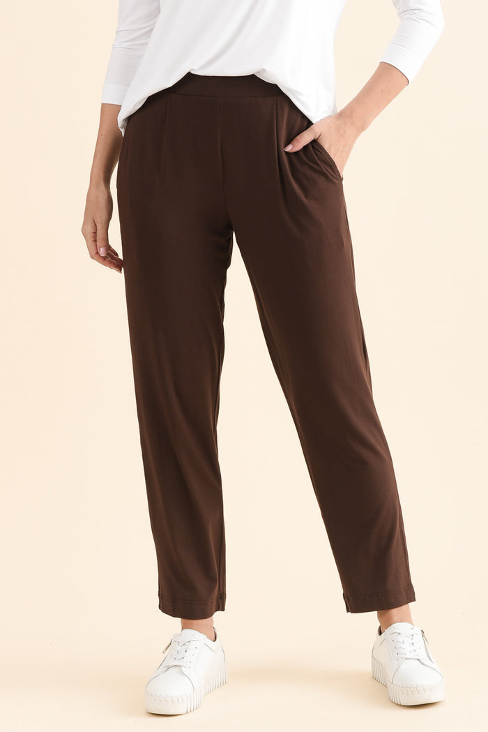 Polaris Chocolate Bamboo Pants,Front,Brunette model,alt text|model:MJ