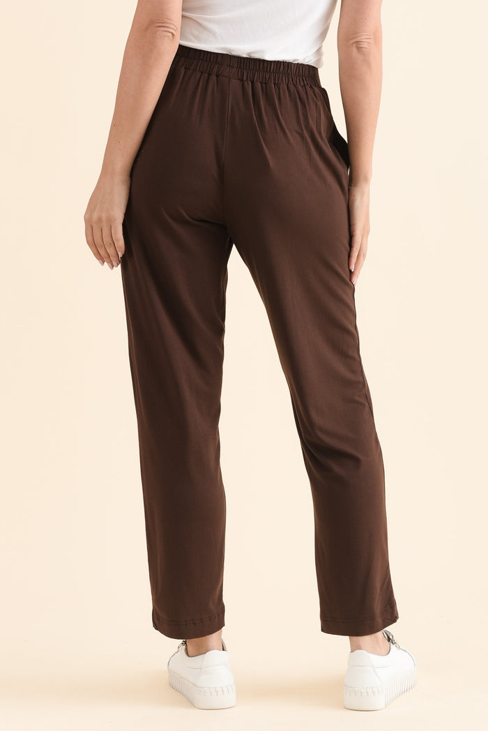 Polaris Chocolate Bamboo Pants,Back,Brunette model,alt text|model:MJ