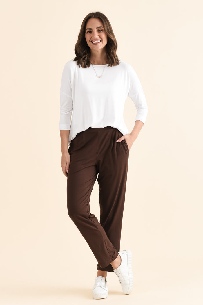 Polaris Chocolate Bamboo Pants,Full Body,Brunette model,alt text|model:MJ