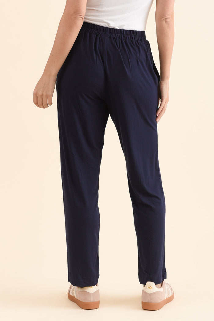 Polaris Navy Bamboo Pants,Back,Brunette model,alt text|model:MJ