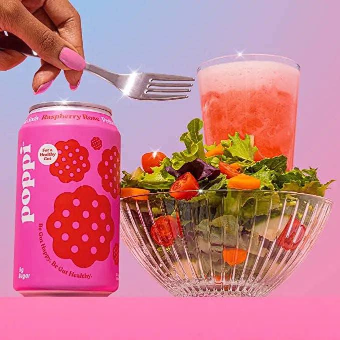 POPPI Sparkling Prebiotic Raspberry Rose Soda