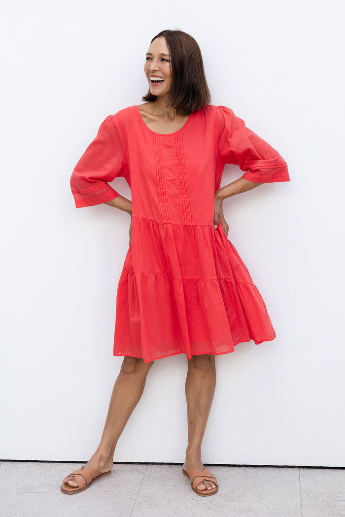 Portia Red Cotton Asymmetrical Dress,Lifestyle
