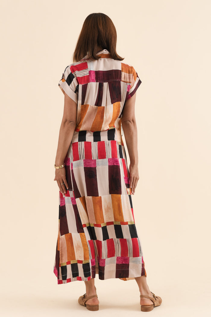 Portia Red Geo Tie Dress,Back,Brunette model,alt text|model:Cara