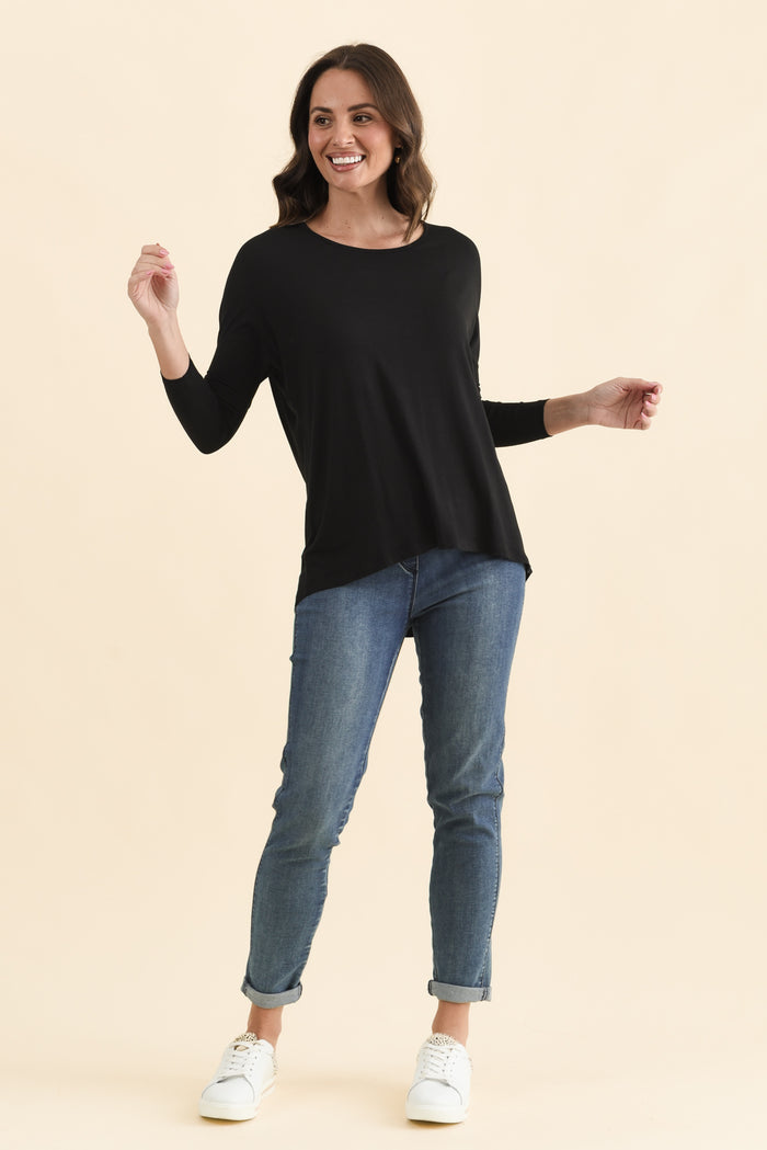 Prado Black Batwing Top,Full Body,Brunette model,alt text|model:MJ
