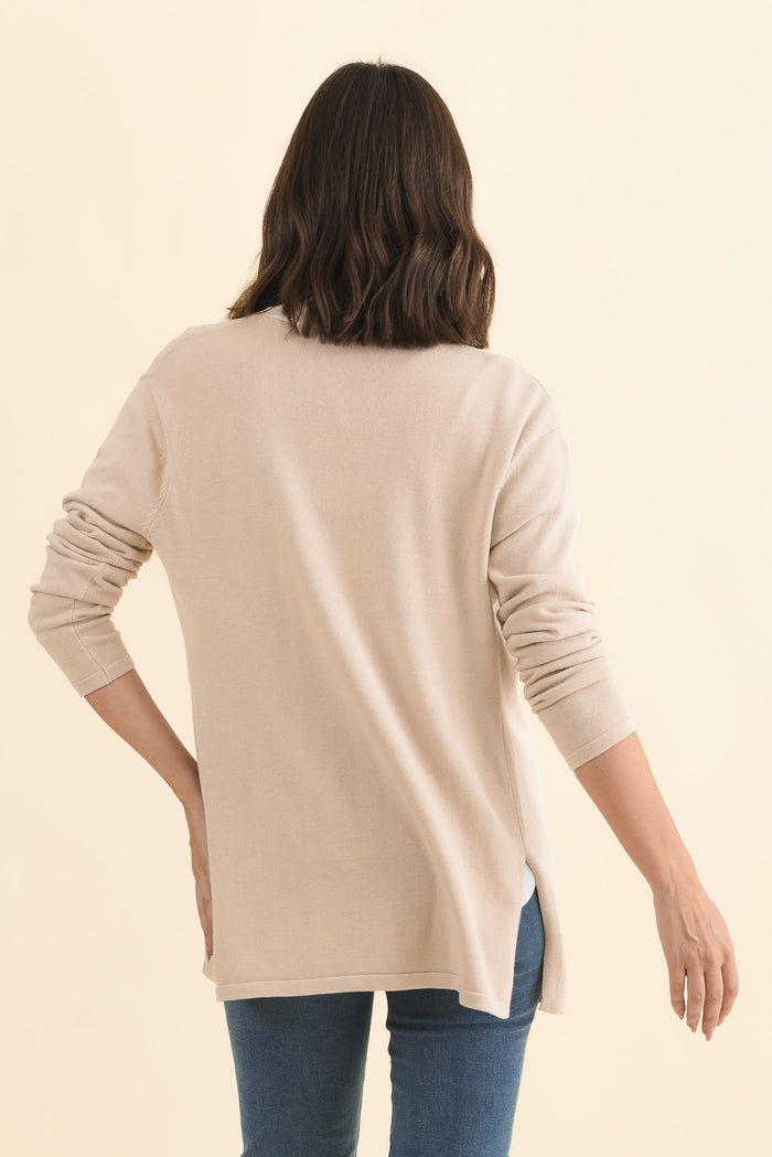 Primrose Natural Cotton Drape Cardigan,Brunette model,alt text|model:MJ