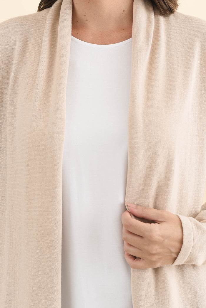Primrose Natural Cotton Drape Cardigan,Brunette model,alt text|model:MJ