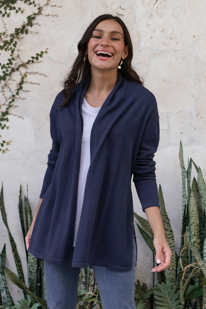 Primrose Navy Cotton Drape Cardigan,Lifestyle