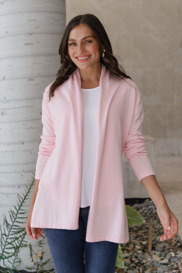 Primrose Pink Cotton Drape Cardigan,Lifestyle