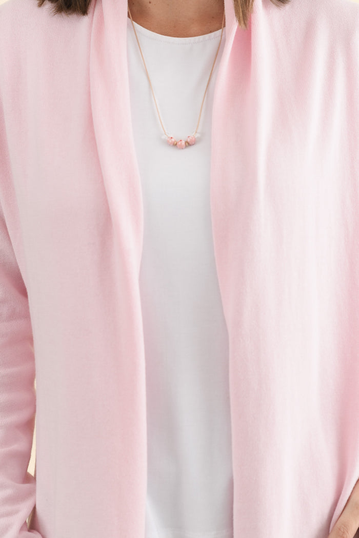Primrose Pink Cotton Drape Cardigan,Brunette model,alt text|model:MJ