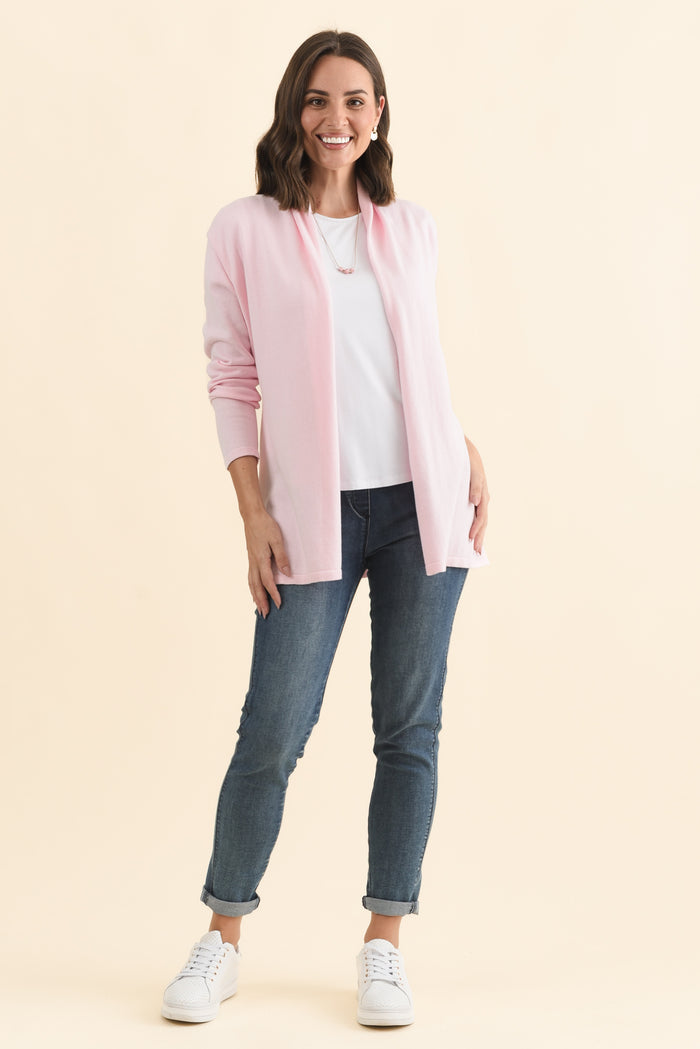 Primrose Pink Cotton Drape Cardigan,Brunette model,alt text|model:MJ