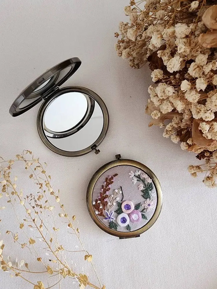 Quince fables Floral Embroidered Compact Mirror, Collection Sophia