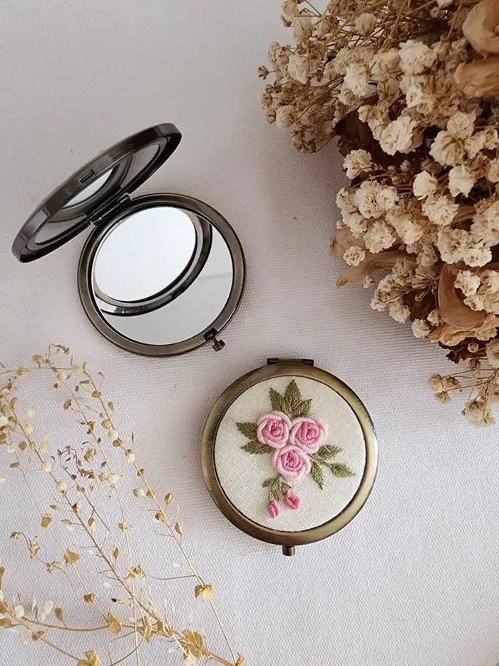 Quince fables Floral Embroidered Compact Mirror, Collection Sophia