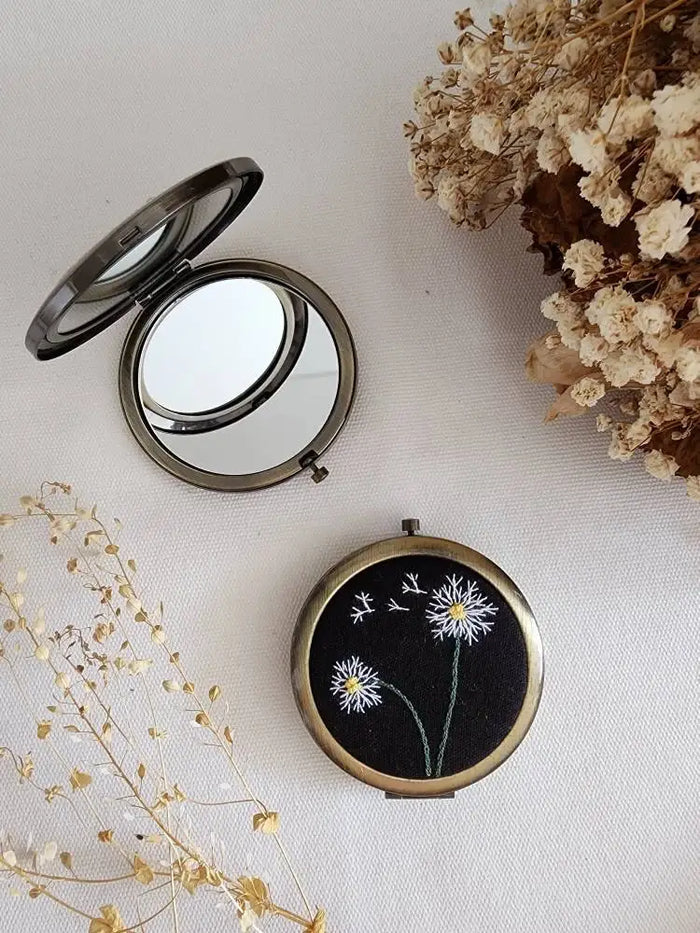 Quince fables Floral Embroidered Compact Mirror, Collection Sophia