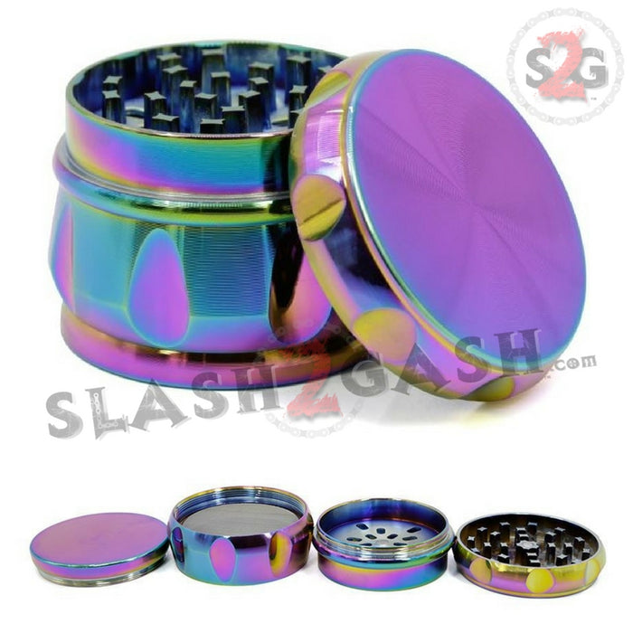 Rainbow Stainless Steel 2.5" Magnetic Spice Herb Grinder 4 piece - Diamond 63mm Ice Blue
