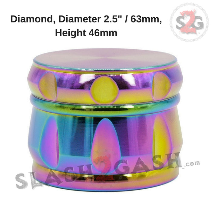 Rainbow Stainless Steel 2.5" Magnetic Spice Herb Grinder 4 piece - Diamond 63mm Ice Blue