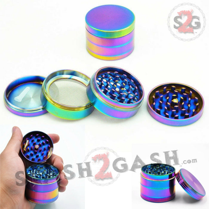 Rainbow Stainless Steel Magnetic Spice Herb Grinder 4 piece - 2" inch 50mm Ice Blue