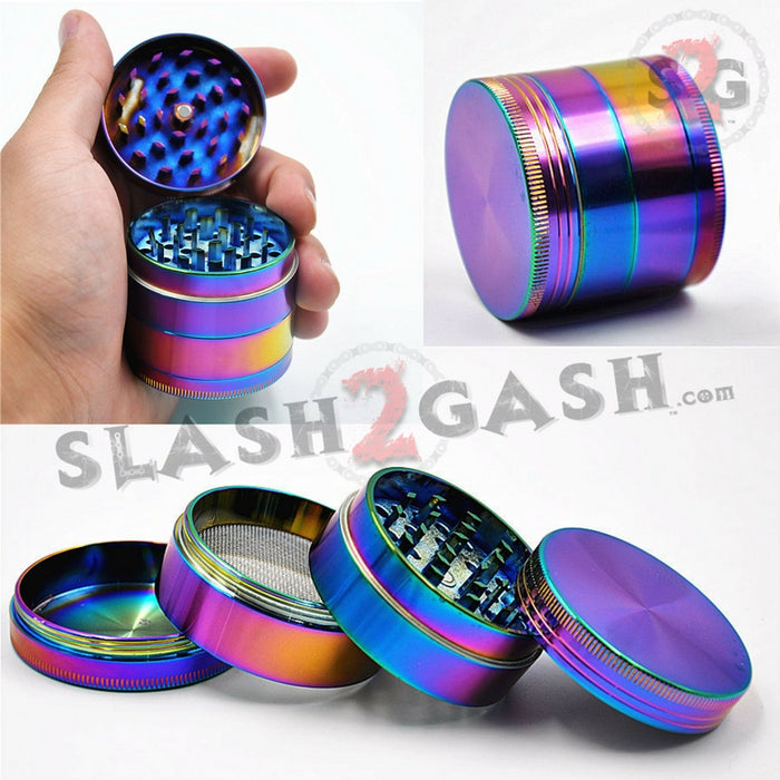 Rainbow Stainless Steel Magnetic Spice Herb Grinder 4 piece - 2" inch 50mm Ice Blue