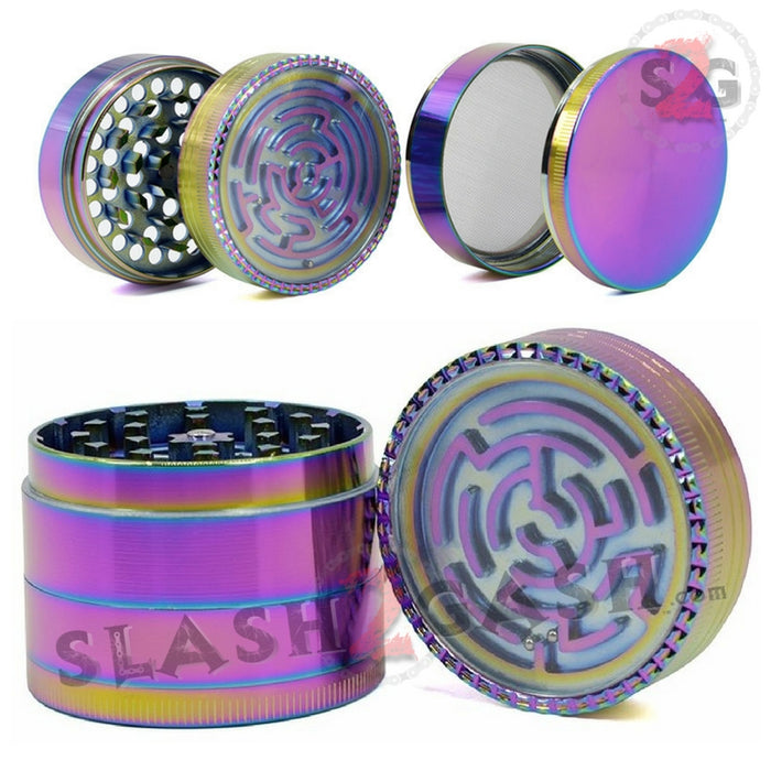 Rainbow Stainless Steel Magnetic Spice Herb Grinder w/ Maze 4 pc Game 2.5 inch 63mm