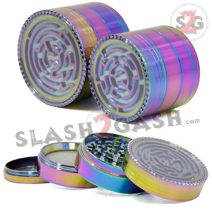 Rainbow Stainless Steel Magnetic Spice Herb Grinder w/ Maze 4 pc Game 2.5 inch 63mm