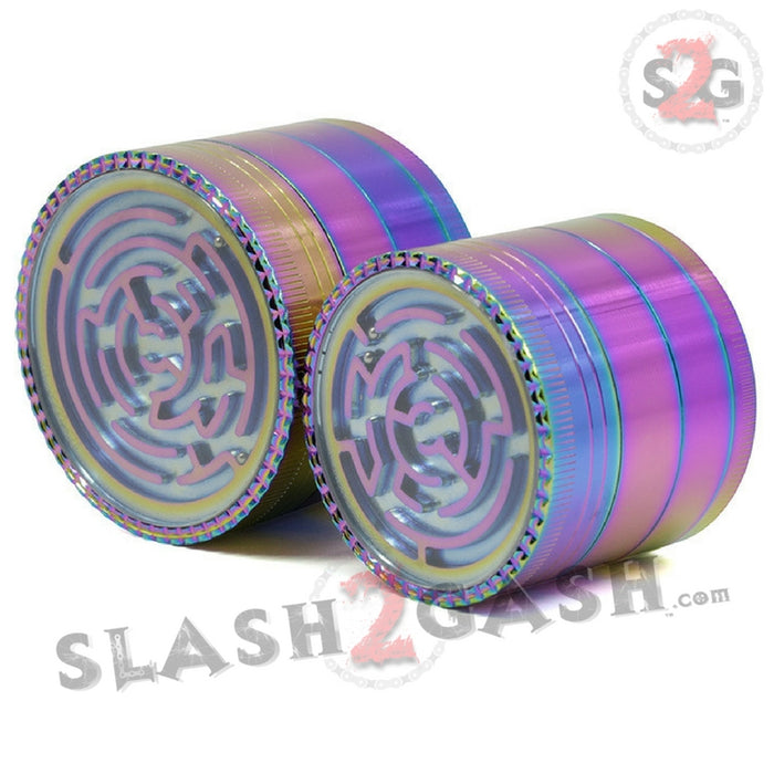 Rainbow Stainless Steel Magnetic Spice Herb Grinder w/ Maze 4 pc Game 2.5 inch 63mm