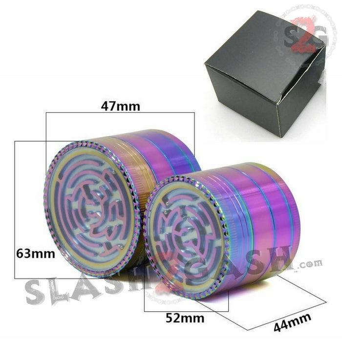 Rainbow Stainless Steel Magnetic Spice Herb Grinder w/ Maze 4 pc Game 2.5 inch 63mm