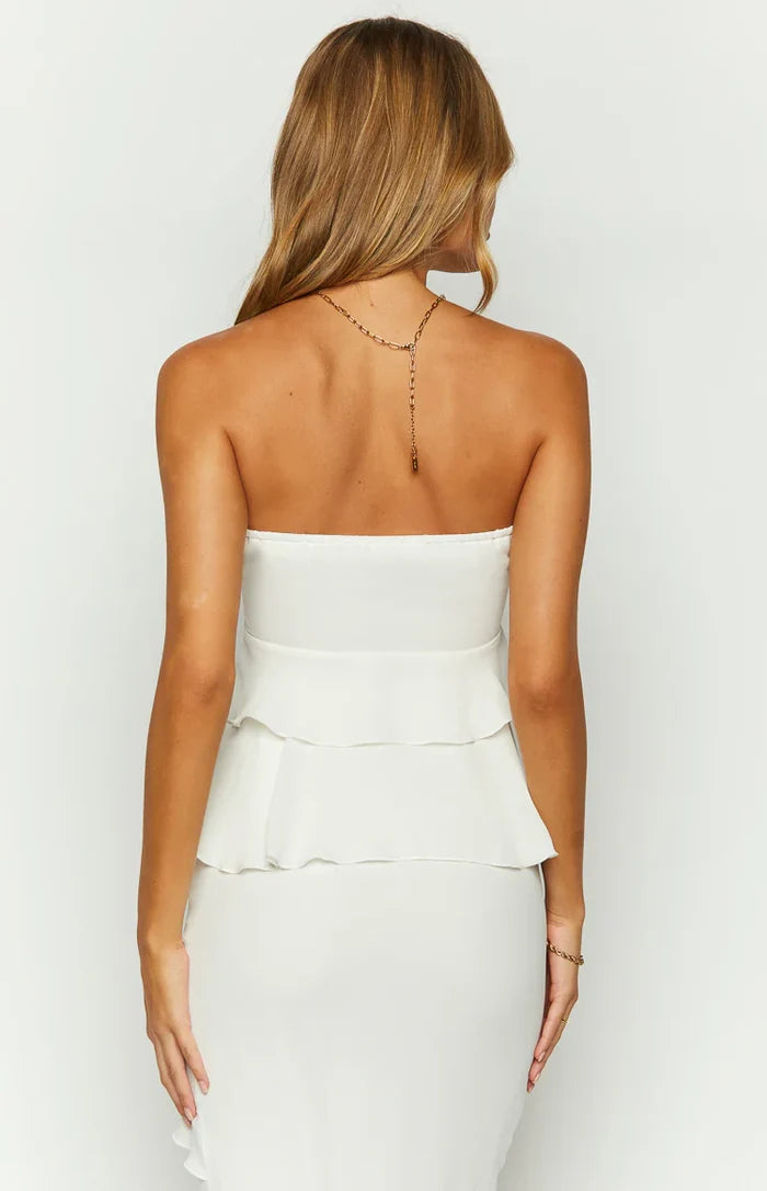 Raleigh White Ruffle Strapless Top