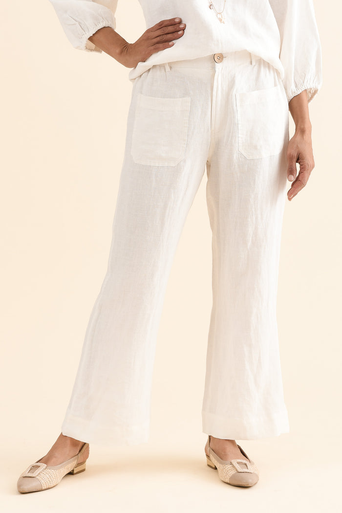 Ralph White Linen Pocket Pants,Front,Brunette model,alt text|model:Cara