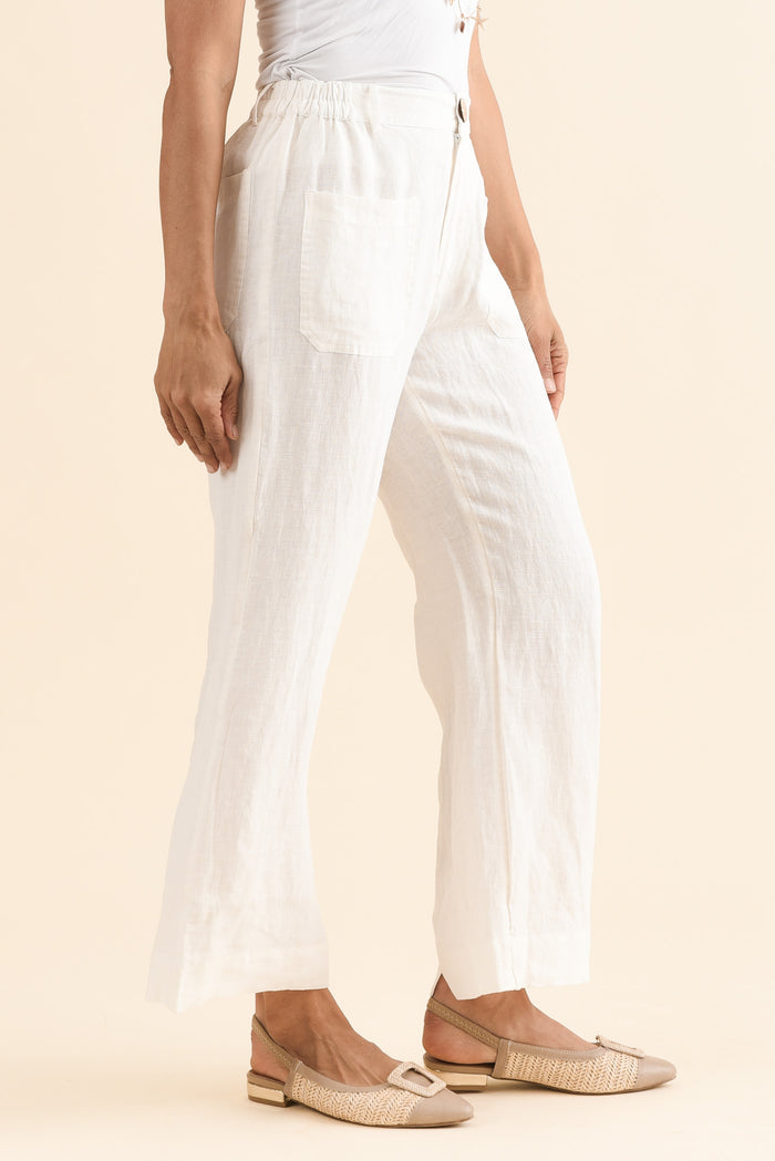 Ralph White Linen Pocket Pants,Side,Brunette model,alt text|model:Cara