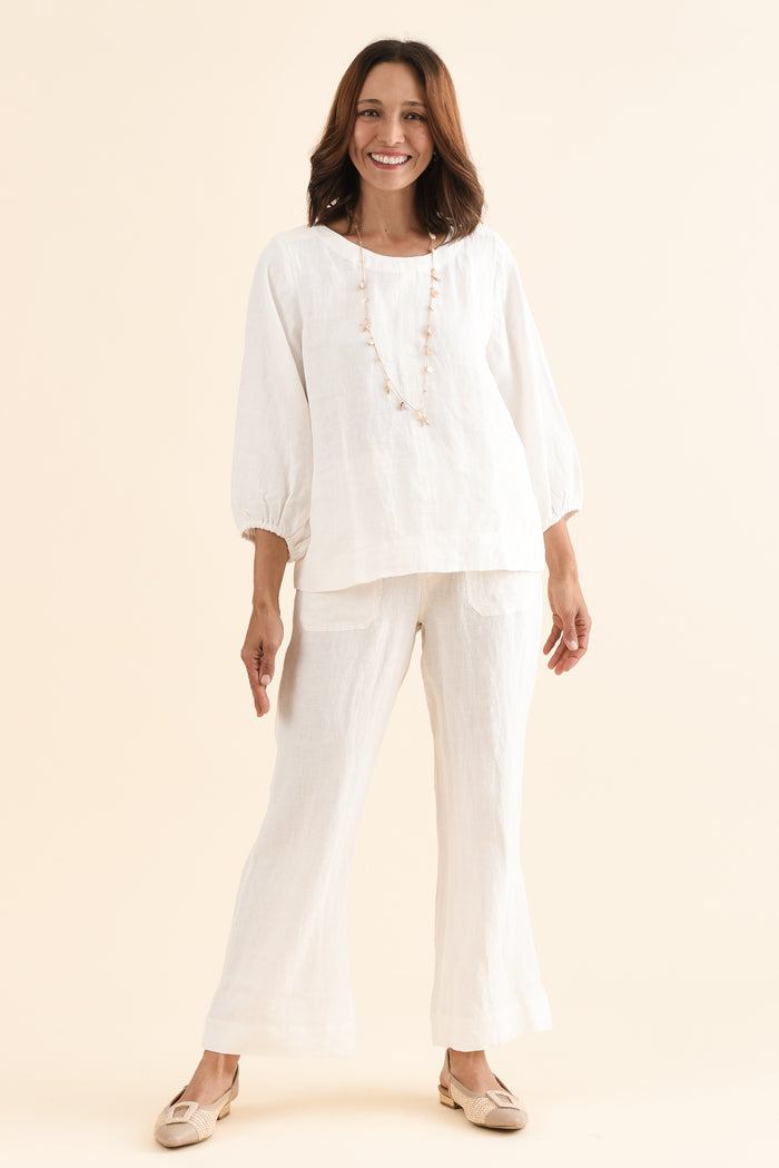 Ralph White Linen Pocket Pants,Full Body,Brunette model,alt text|model:Cara