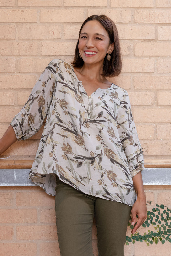 Ramirez Beige Flower Button Top,Lifestyle
