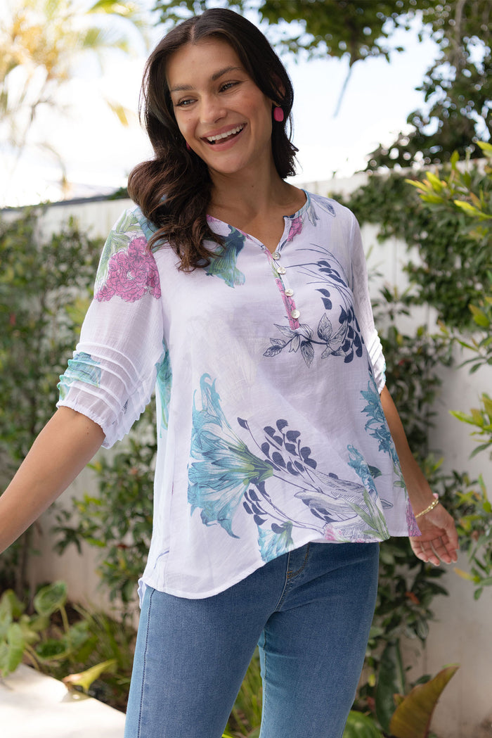 Ramy White Floral Cotton Blend Top,Lifestyle