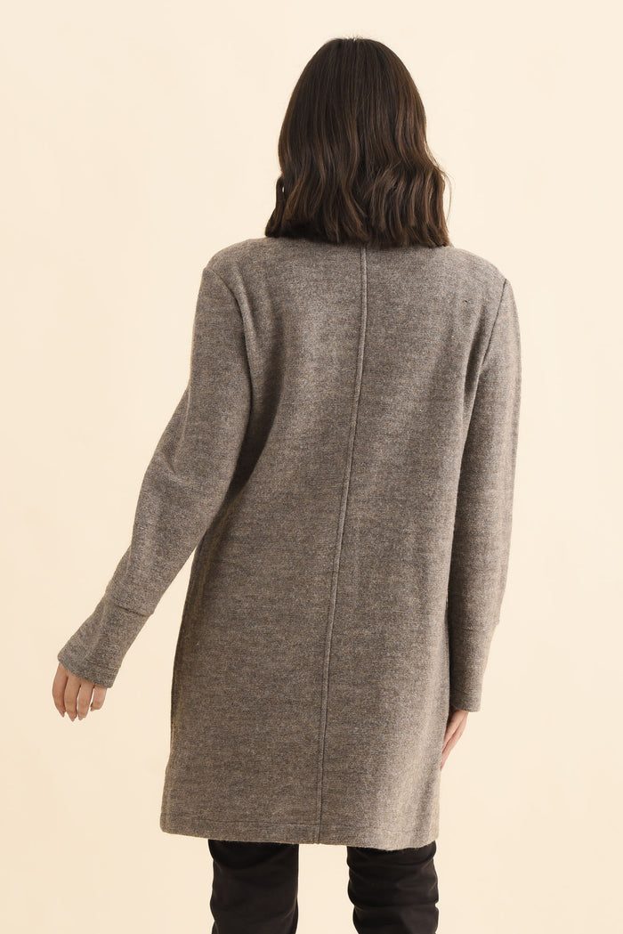 Raquel Taupe Wool Coat,Brunette model,alt text|model:MJ