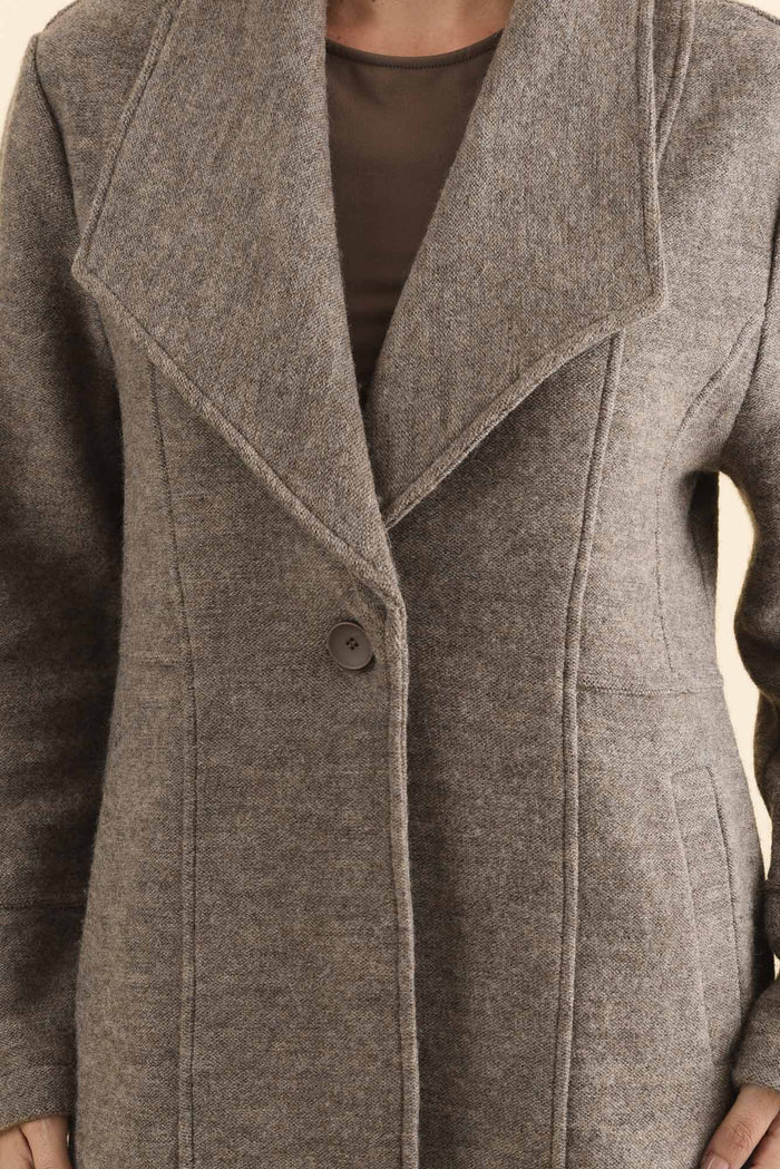 Raquel Taupe Wool Coat,Brunette model,alt text|model:MJ