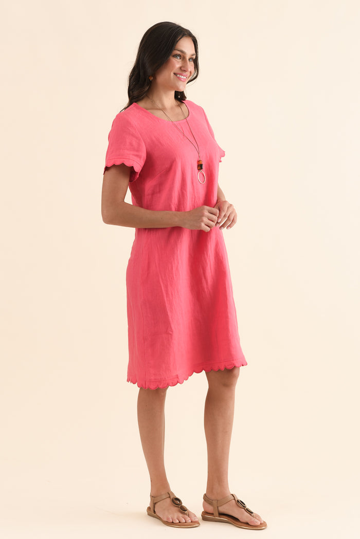 Ravello Melon Linen Pocket Dress,Side,Brunette model,alt text|model:Brontie