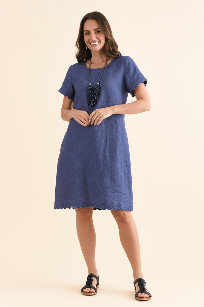 Ravello Steel Linen Pocket Dress,Full Body,Brunette model,alt text|model:MJ