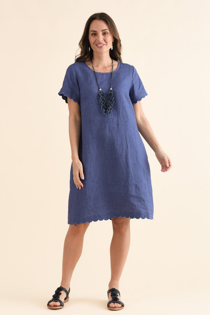 Ravello Steel Linen Pocket Dress,Full Body,Brunette model,alt text|model:MJ
