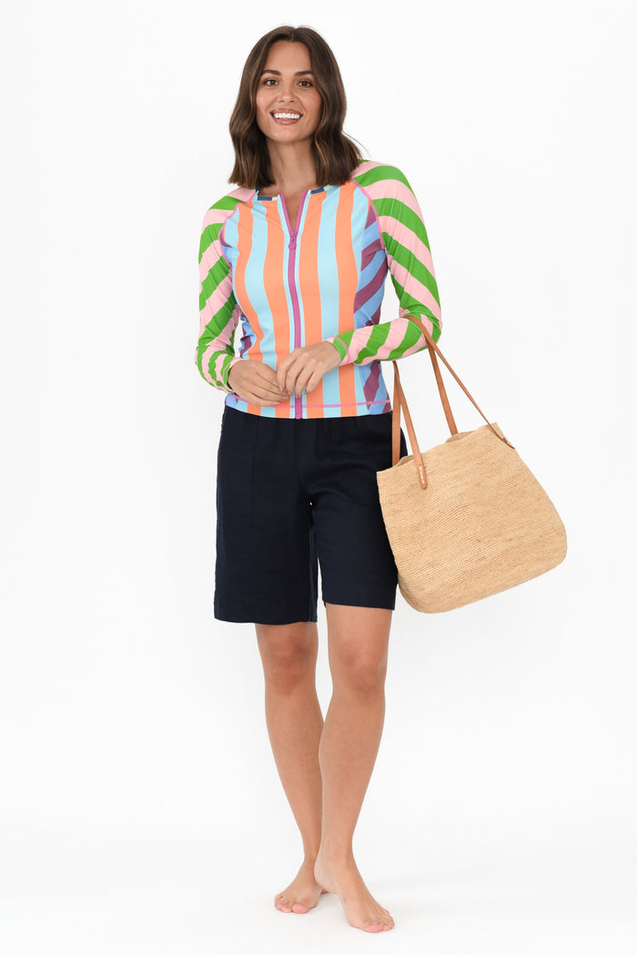 Raven Green Stripe Rash Vest,Brunette model,alt text|model:MJ