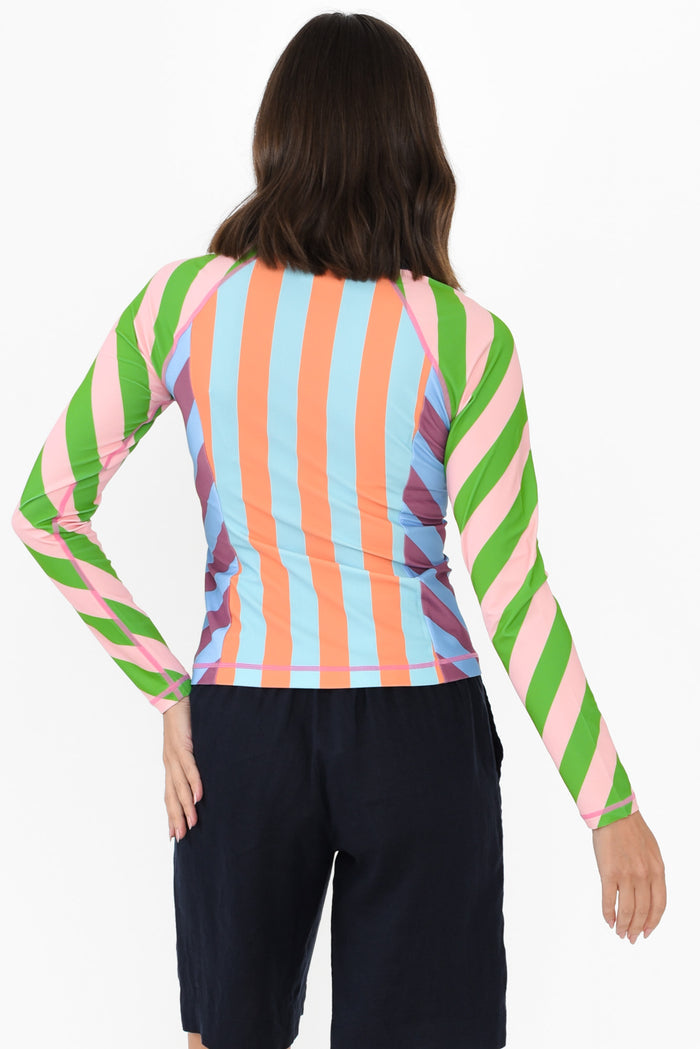 Raven Green Stripe Rash Vest,Brunette model,alt text|model:MJ