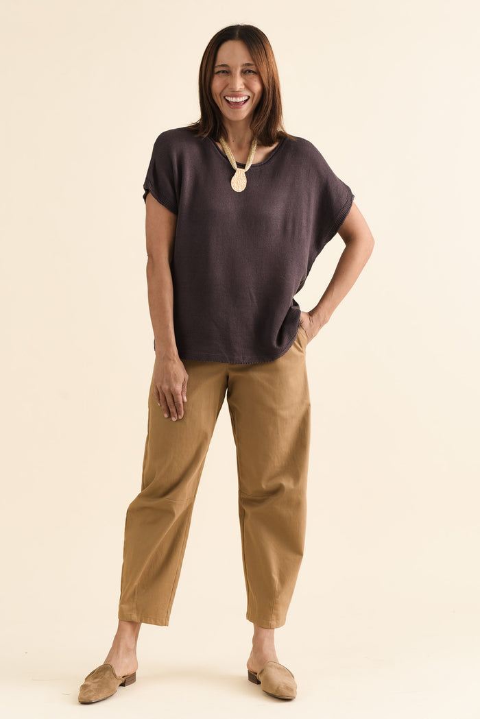 Rawlins Chocolate Cotton Knit Top,brunette model,Full Outfit,alt text|model:Cara
