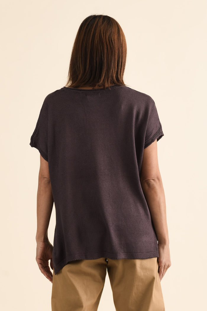 Rawlins Chocolate Cotton Knit Top,brunette model,Back of Outfit,alt text|model:Cara