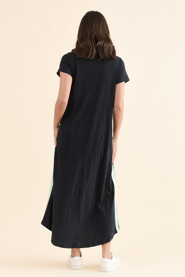 Recovery Mint Trim Cotton Dress,Back,Brunette model,alt text|model:MJ