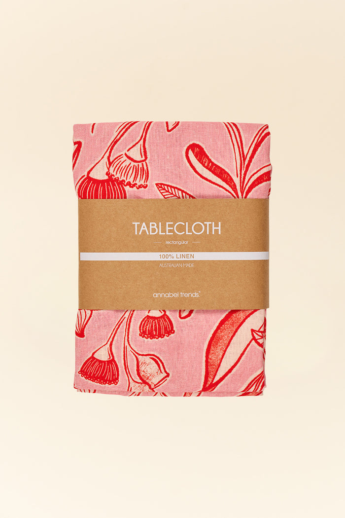 Red Trailing Natives Linen Tablecloth