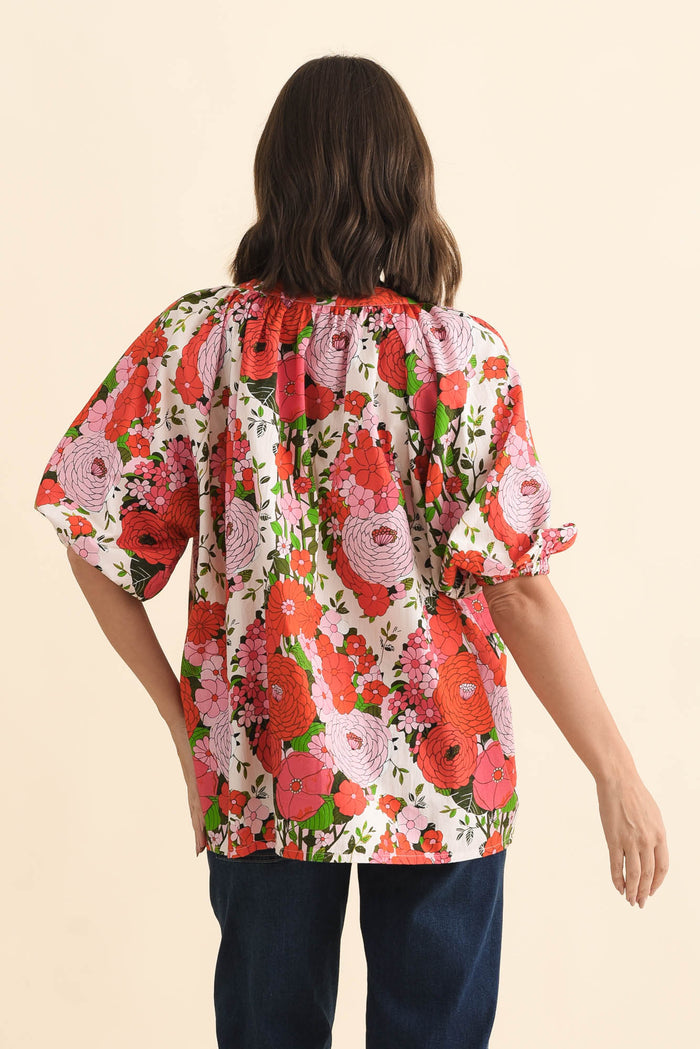 Renee Pink Floral Cotton Blouse,Brunette model,alt text|model:MJ