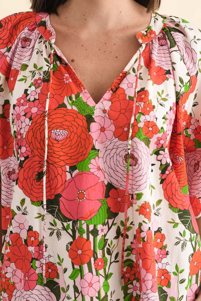 Renee Pink Floral Cotton Blouse,Brunette model,alt text|model:MJ