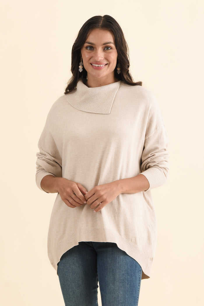 Renfrey Beige Knit Jumper,Brunette model,alt text|model:Brontie