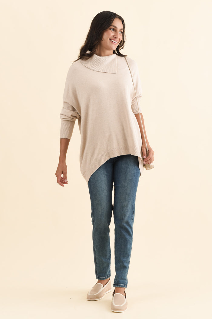 Renfrey Beige Knit Jumper,Brunette model,alt text|model:Brontie