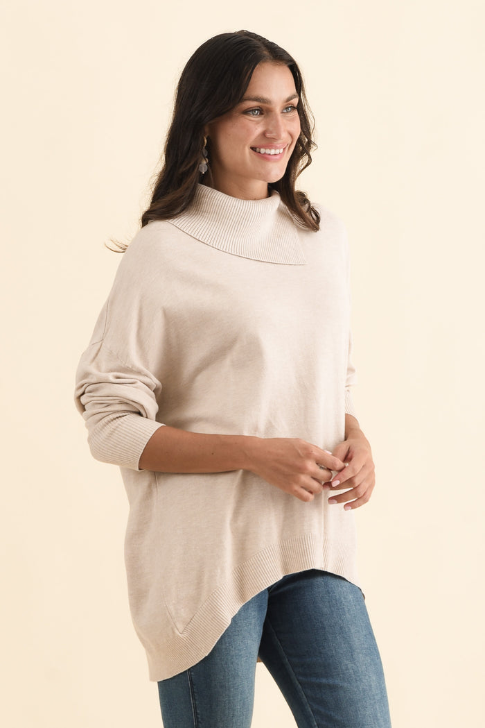 Renfrey Beige Knit Jumper,Brunette model,alt text|model:Brontie